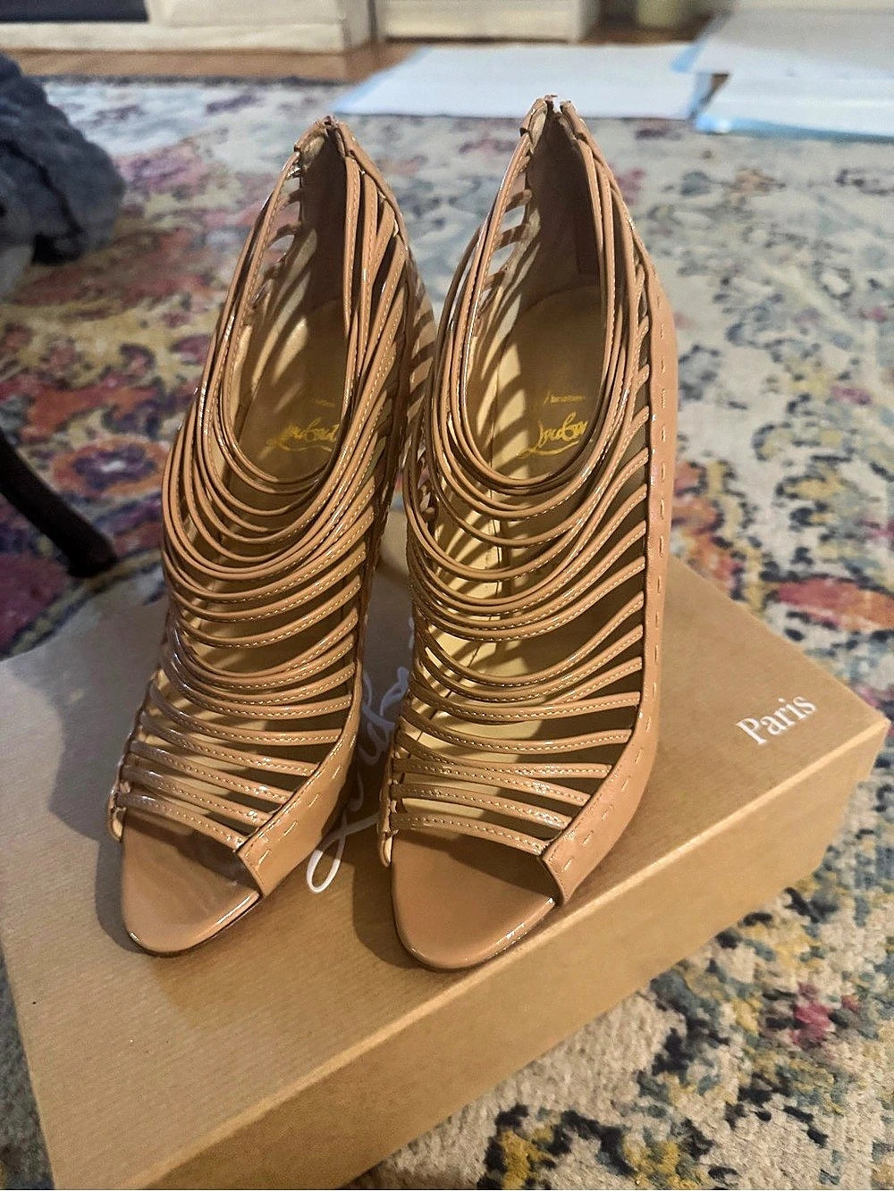 Christian Louboutin Gortika 100 Patent Leather Peep-Toe Ankle Boots 100 Patent